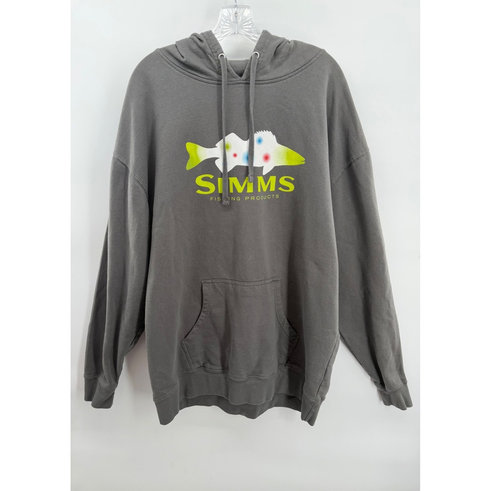 Simms Fishing Products Hoodie Mens 2XL Gray Graphic Pullover Sweatshirt